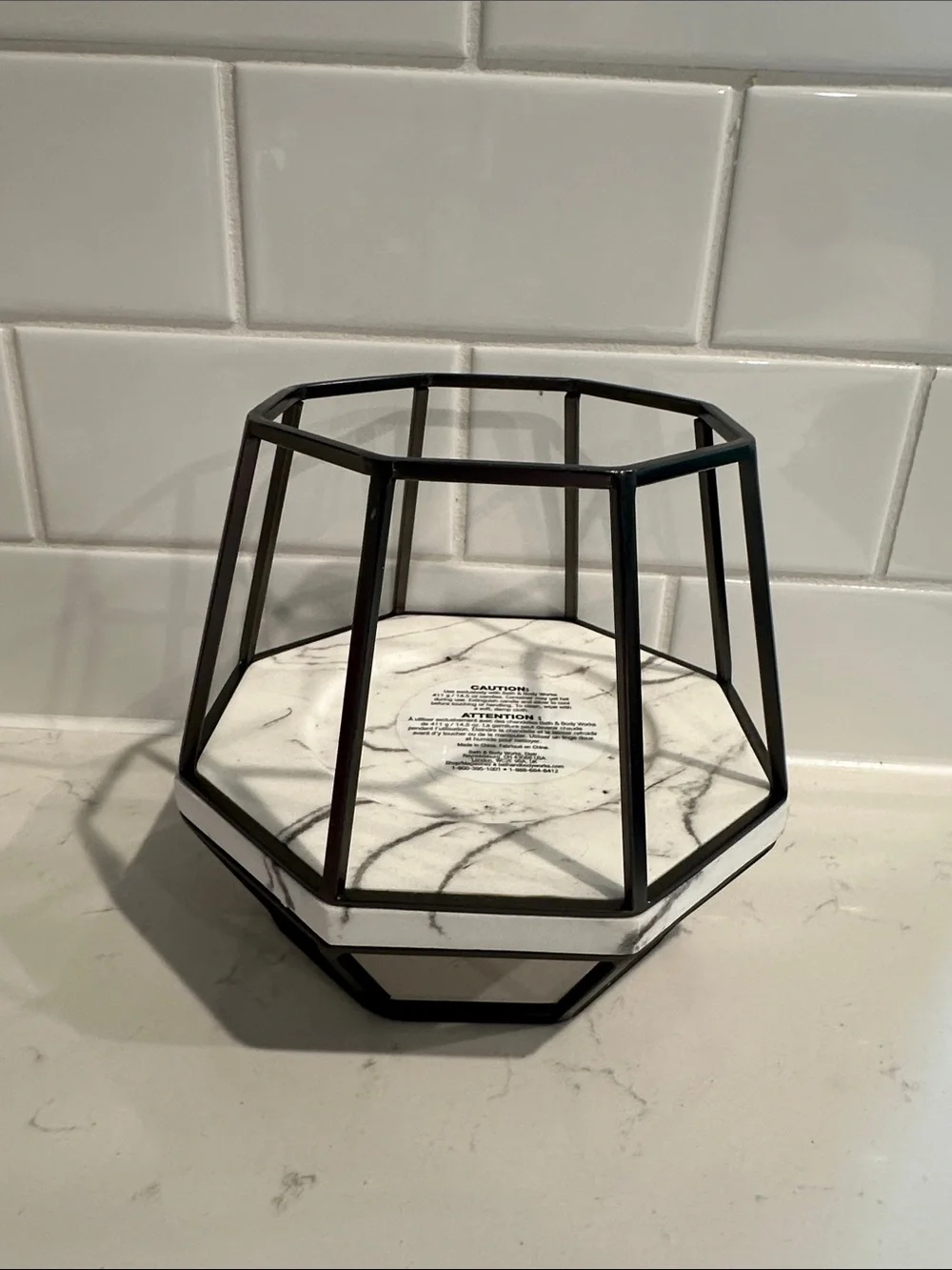 Bath & Body Works Marble Hexagonal Candle Holder in White and Black
